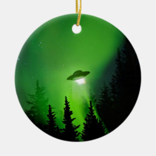 Ornamento De Cerâmica UFO com aurora boreal