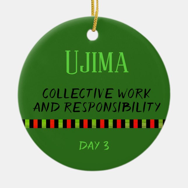 Ornamento De Cerâmica Ujima - Kwanzaa Dia 3 Verde (Frente)