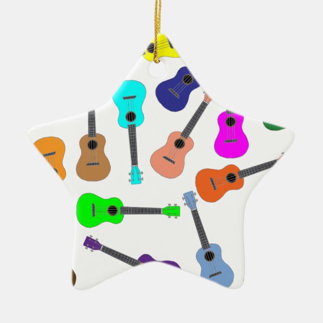 Ornamento De Cerâmica Ukulele do arco-íris (Frente)