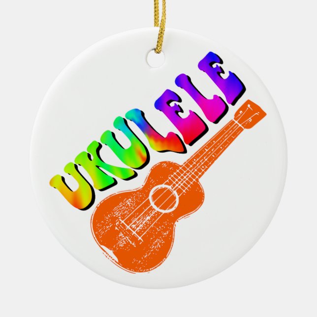 Ornamento De Cerâmica Ukulele Tie Dye Groovy Art (Frente)