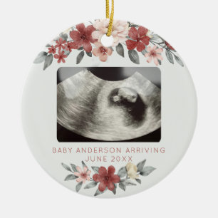 Ornamento De Cerâmica Ultrassom Gravidez Anúncio Keepsaara Floral