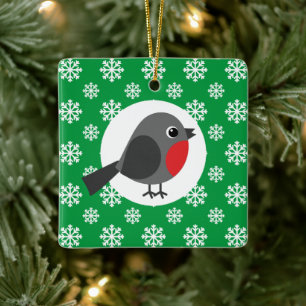 Ornamento De Cerâmica Um belo desenho animado Robin com flocos de neve