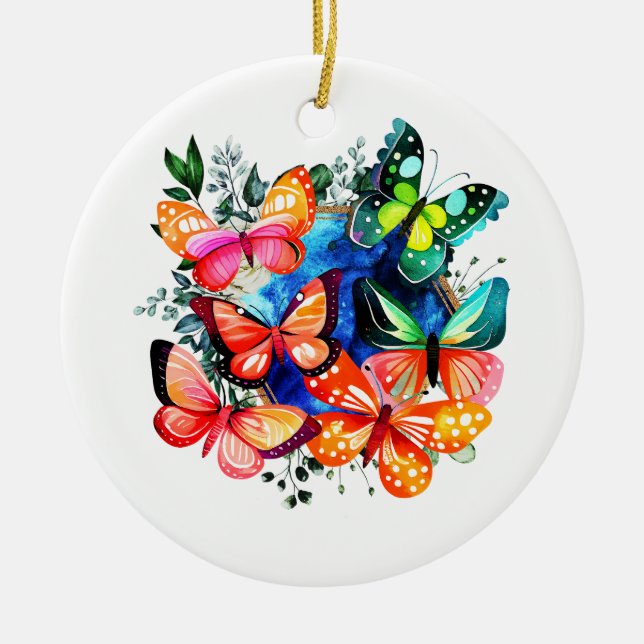 Ornamento De Cerâmica Um Caleidoscópio De Borboletas (Frente)