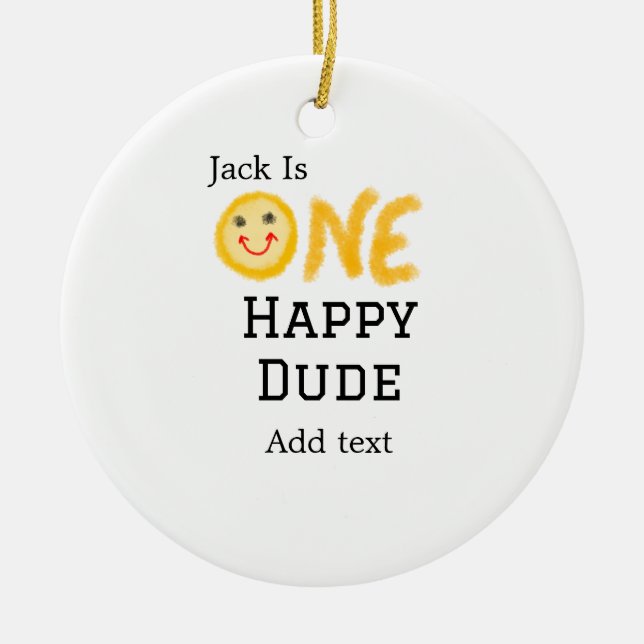 Ornamento De Cerâmica Um cara feliz 1rua feliz Aniversário sorrido amare (Frente)