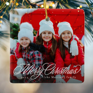 Ornamento De Cerâmica Um clássico de Natal feliz, um feriado fotográfico