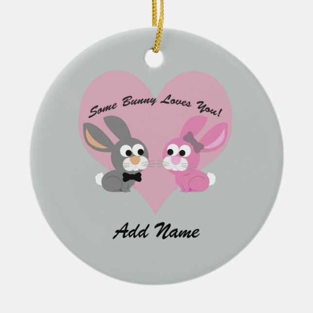 Ornamento De Cerâmica Um coelhinho Te Ama! (Frente)
