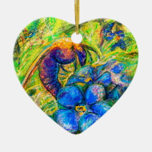 Ornamento De Cerâmica Um Coração de Abelhas e Esqueçam-me, não Flore