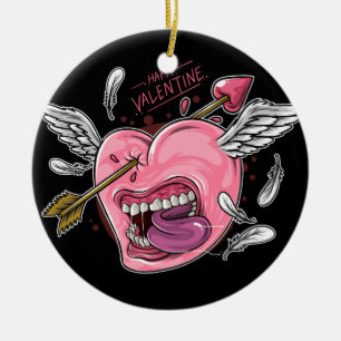 Ornamento De Cerâmica um coração de amor com lábios e asas que são ating
