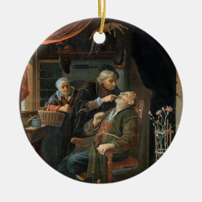 Ornamento De Cerâmica Um dentista que examina o dente de um ancião (óleo (Frente)