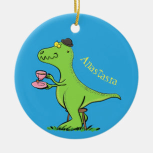 Ornamento De Cerâmica Um desenho animado de dinossauros, verde e engraç