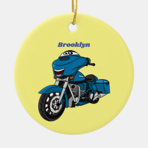 Ornamento De Cerâmica Um desenho animado de moto azul e bonito