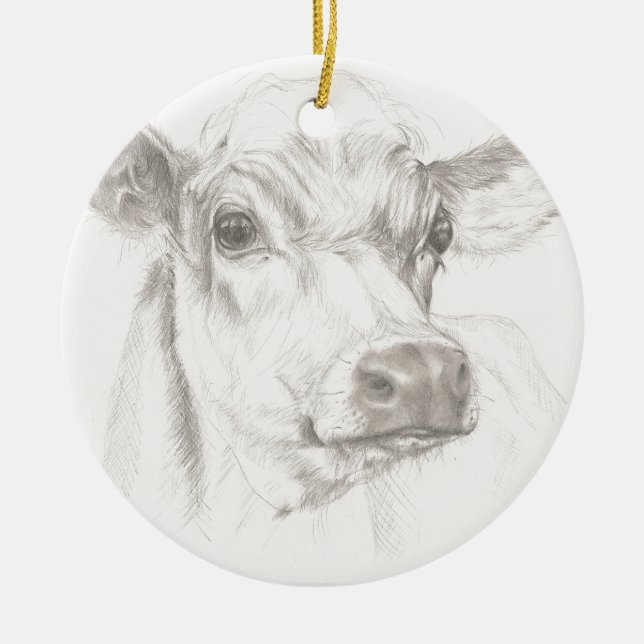Ornamento De Cerâmica Um desenho de uma vaca nova (Frente)