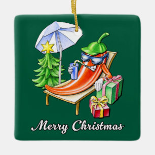 Ornamento De Cerâmica Um Feliz Natal em Sunshade e Tree