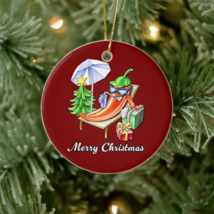 Ornamento De Cerâmica Um Feliz Natal em Sunshade e Tree