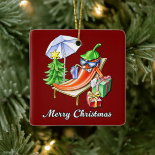 Ornamento De Cerâmica Um Feliz Natal em Sunshade e Tree