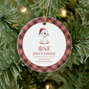 Ornamento De Cerâmica Um Ganso Alegre Personalizado Primeiro Aniversário