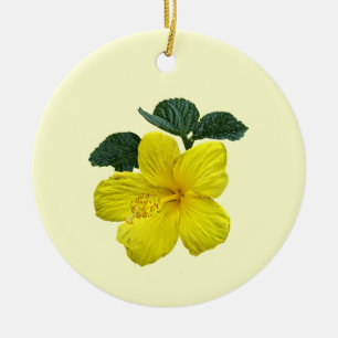 Ornamento De Cerâmica Um Hibiscus Amarelo