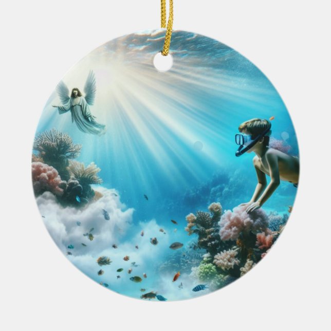 Ornamento De Cerâmica Um jovem encontra um anjo no recife (Frente)