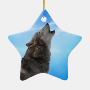 Ornamento De Cerâmica Um lobo em uma estrela