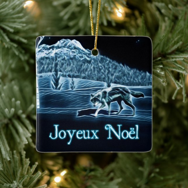 Ornamento De Cerâmica Um Lobo na Neve - Joyeux Noё l (Árvore)