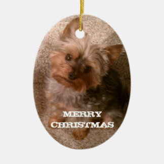 Ornamento De Cerâmica Um Natal alegre de Yorkie