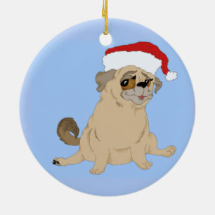 Ornamento De Cerâmica Um Natal alegre do Pug