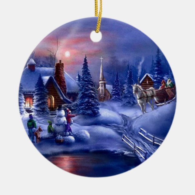 Ornamento De Cerâmica Um Natal Branco (Frente)