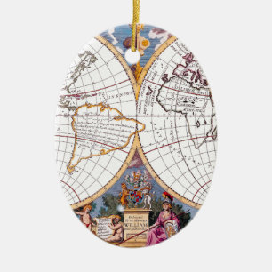 Ornamento De Cerâmica Um Novo Mapa Da Terraqueza Ornament Oval Do Globo