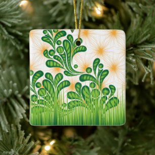 Ornamento De Cerâmica Um padrão artístico verde e dourado representando