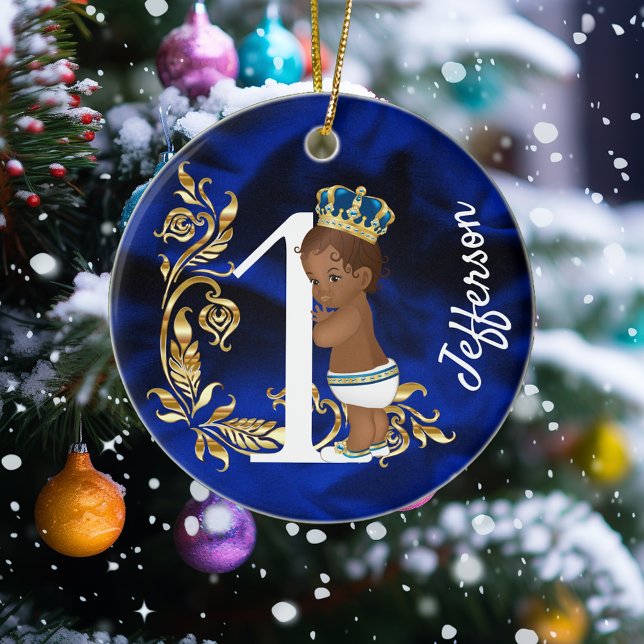 Ornamento De Cerâmica Um Primeiro Aniversário Personalizado Afro-America (Criador carregado)