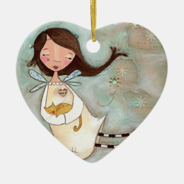 Ornamento De Cerâmica Uma asa e um Purr (Frente)