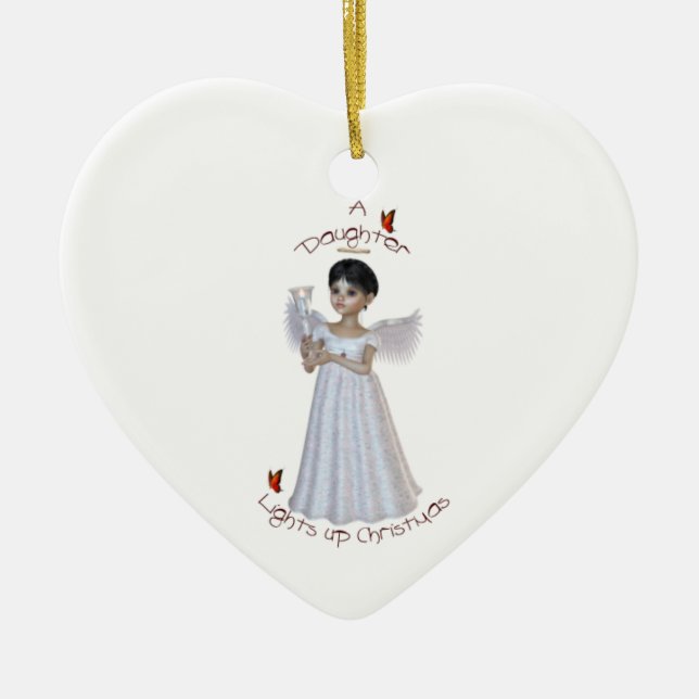 Ornamento De Cerâmica Uma filha ilumina acima o Natal (Frente)