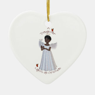 Ornamento De Cerâmica Uma filha ilumina acima o Natal (o afro-americano)