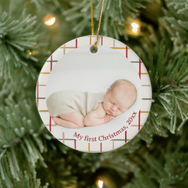 Ornamento De Cerâmica Uma Foto Moderna Colorida Meu Primeiro Natal