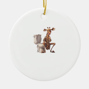 Ornamento De Cerâmica Uma Girafa Bonita De Pijama Sentada Em Um Banheiro