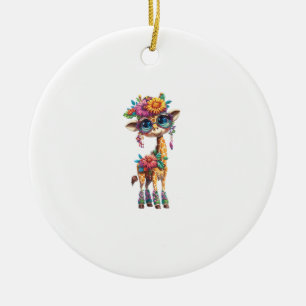 Ornamento De Cerâmica Uma Linda Girafa De Bebê Com Destaque Floral E De
