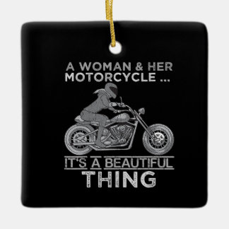 Ornamento De Cerâmica Uma Mulher E Seu Presente De Arte De Moto Para Bik