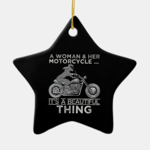 Ornamento De Cerâmica Uma Mulher E Seu Presente De Arte De Moto Para Bik