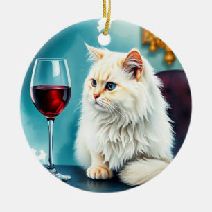 Ornamento De Cerâmica Uma mulher vinho/ e seu gato