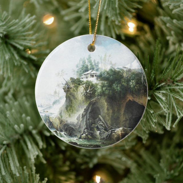 Ornamento De Cerâmica Uma paisagem fluvial no inverno, Francesco Foschi (Árvore)