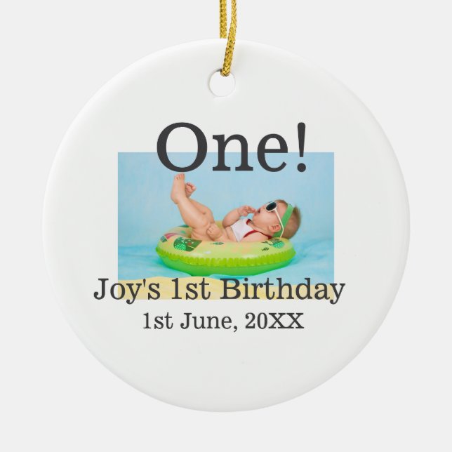 Ornamento De Cerâmica Uma primeira foto de aniversário, data de adição m (Frente)