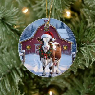 Ornamento De Cerâmica Uma vaca festiva no Natal