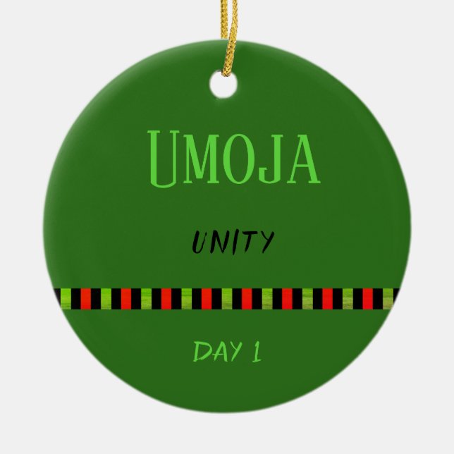Ornamento De Cerâmica Umoja - Kwanzaa Dia 1 Verde (Frente)