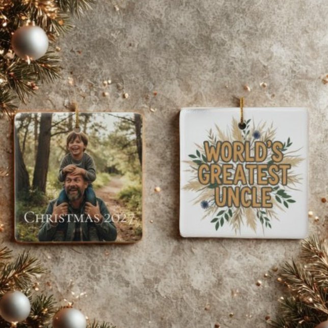 Ornamento De Cerâmica Uncle Photo Christmas Ornament – Best Uncle Ever (Uncle photo Christmas ornament)