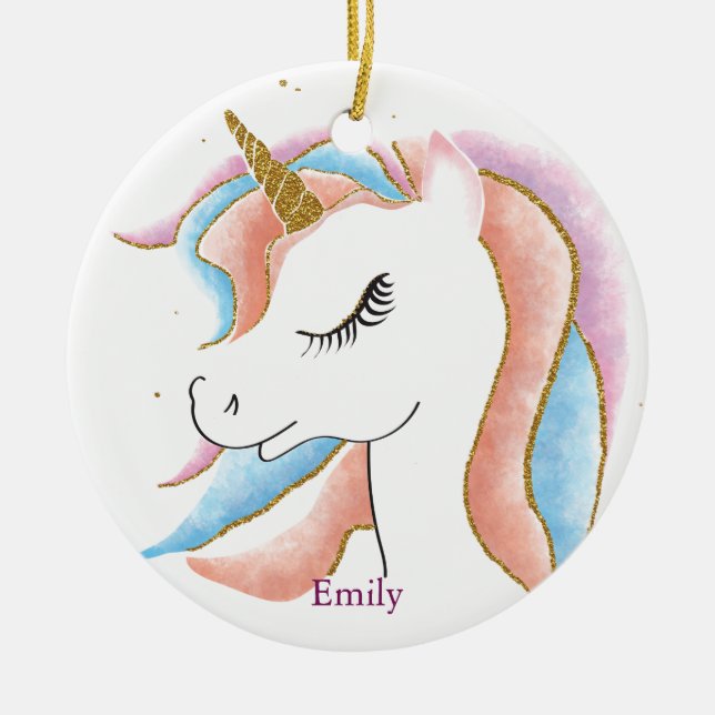 Ornamento De Cerâmica Unicorn Natal Personalizado (Frente)