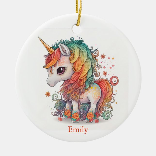 Ornamento De Cerâmica Unicorn Natal Personalizado (Frente)