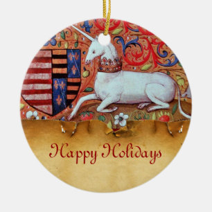 ORNAMENTO DE CERÂMICA UNICORN PARCHING WITH RED RUBY GEMSTONE