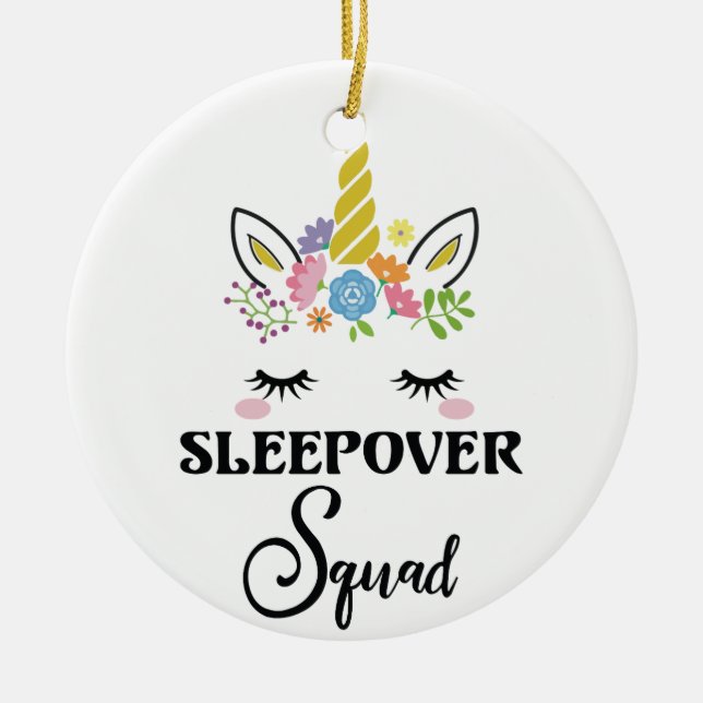 Ornamento De Cerâmica Unicorn Sleepover Squad Birthday SlumbParty (Frente)