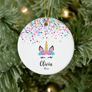 Ornamento De Cerâmica Unicórnio de Confetes Personalizado - Natal Person