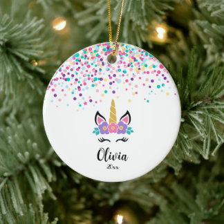 Ornamento De Cerâmica Unicórnio de Confetes Personalizado - Natal Person